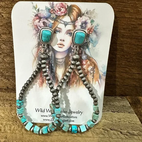 Turquoise and Silver Earrings - Picture 4 of 6